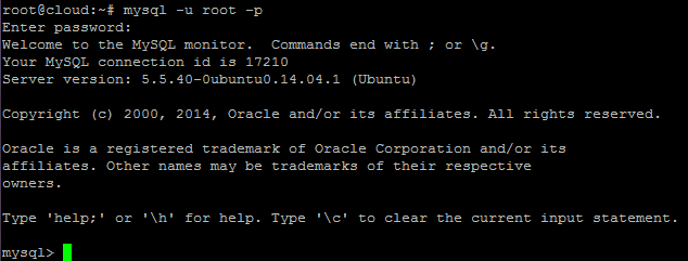 mysql -u root -p