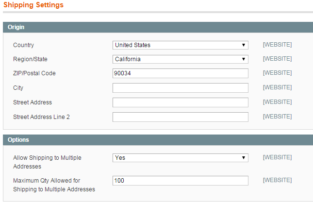 Shipping Settings