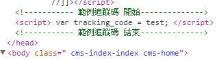範例追蹤碼出現在Head中且在Body之前：