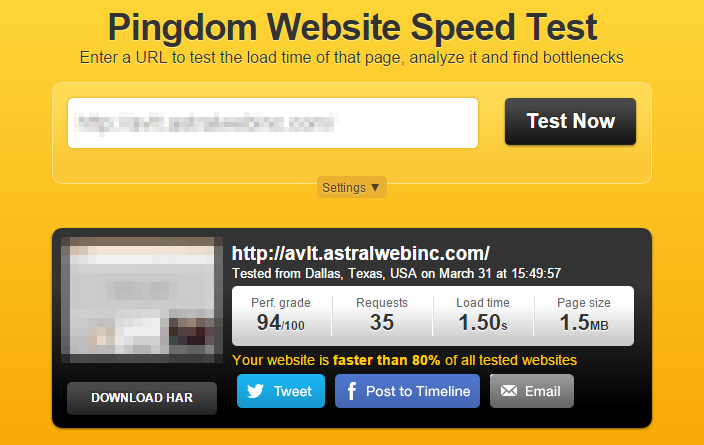 Pingdom Website Speed Test整合後