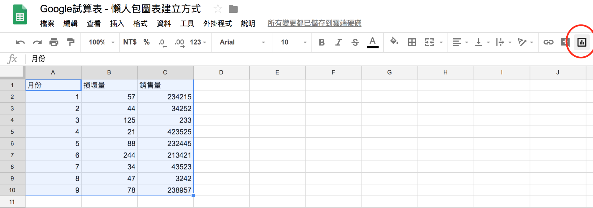 Google 試算表 自動產生圖表 01 