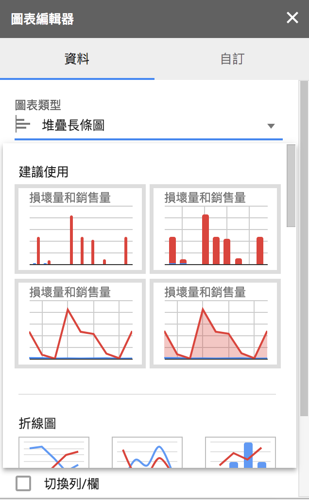 Google試算表自動產生圖表