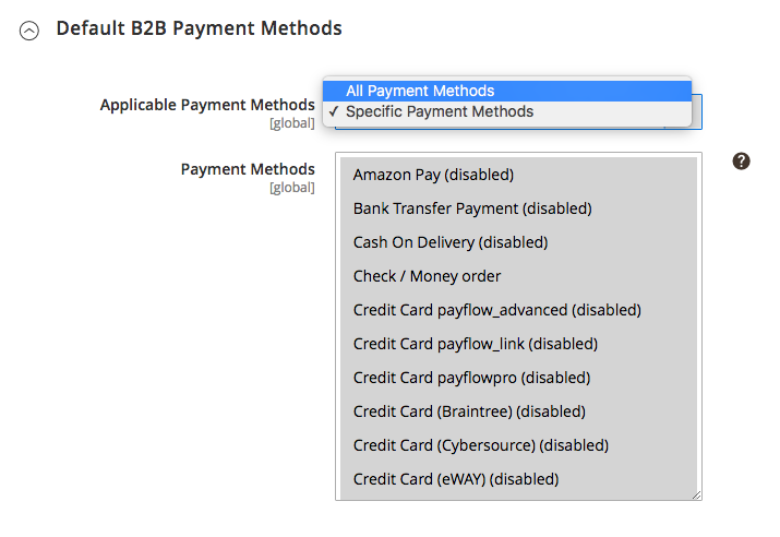 Default B2B Payment Methods